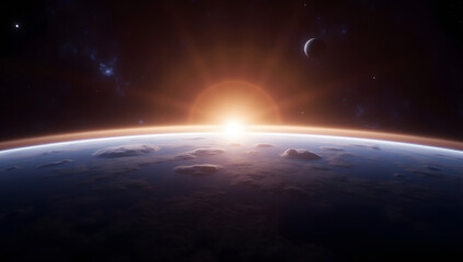 Wall Mural - Earth horizon space wallpaper illustration of Earth sunrise scene