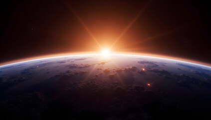 Wall Mural - Earth horizon space wallpaper illustration of Earth sunrise scene