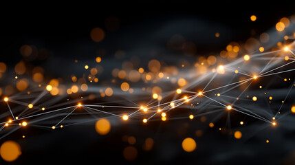 Canvas Print - golden network connection: abstract digital network connection with glowing golden nodes and lines o