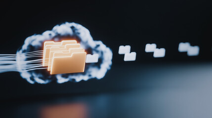 Wall Mural - cloud data transfer: a cloud symbol composed of interconnected links, flowing data packet, data tran
