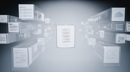 Wall Mural - digital data cubes: a modern depiction of information and connectivity, showcasing a centralized doc
