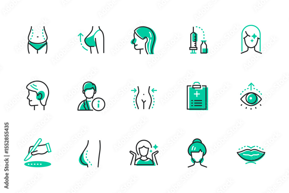 Plastic surgery and operations - set of line design style icons Stock ...