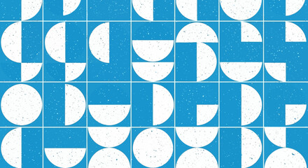 Wall Mural - abstract geometric pattern blue and white circles and semicircles tile design