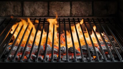 Wall Mural - A close-up shot of a grill with flames, great for use in food or BBQ-related projects