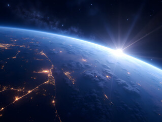 Wall Mural - beautiful scene looking down at the earth from space, blue technological earth against the backgroun