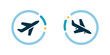 © profortuna.space - Set of simple vector icons showing airplane departures and arrivals. Includes aircraft taking off and landing. Perfect for airport, travel, and transportation designs.