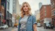 © евгений трошин - Blonde woman standing confidently on urban street in casual outfit