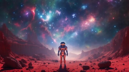 Wall Mural - Alien in planet, nebula and galaxy sky
