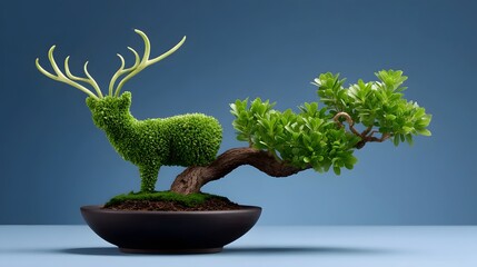 Lush moss-covered bonsai tree in a pottery dish