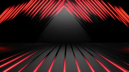 Wall Mural - red neon light on black metallic wall, futuristic light and geometric background, neon light on blac