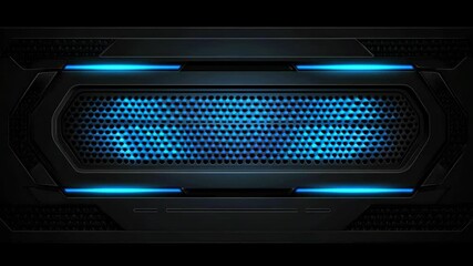 Wall Mural - blueneon light line on black metallic layers, futuristic light and geometric background, neon light 