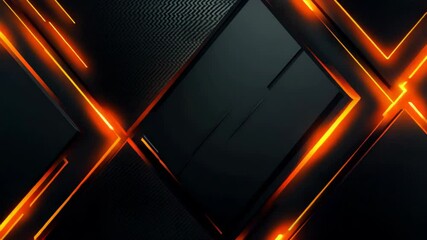Wall Mural - orange neon light line on black metallic layers, futuristic light and geometric background, neon lig