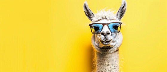 Wall Mural - Abstract background with smiling animal with glasses on a bright background, useful for fun and creative projects.