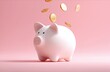 © yang - Piggy bank and golden coin on pink background with saving money concept. Financial planning for the future. 3D rendering.