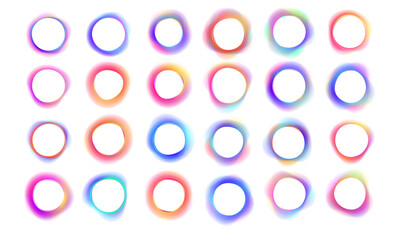 Wall Mural - set of neon glowing rings with gradient overflow on white background png. colorful bright neon templ
