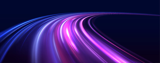 Wall Mural - high speed effect motion blur night lights blue and red. futuristic neon light line trails. modern a