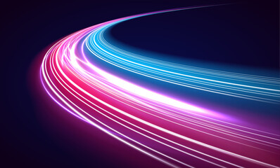 Wall Mural - high speed effect motion blur night lights blue and red. futuristic neon light line trails. modern a
