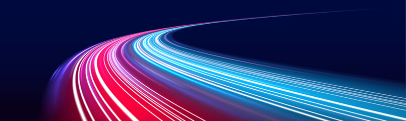 Wall Mural - vector dark blue abstract background with ultraviolet neon glow, blurry light lines, waves. high spe