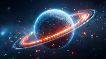 Wall Mural - Futuristic Planet with Glowing Rings in Space
