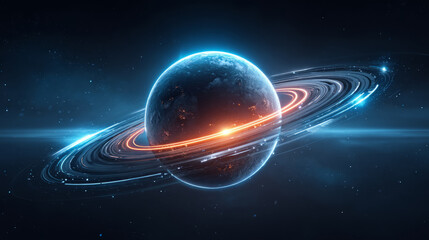 Wall Mural - Futuristic Planet with Glowing Rings in Space