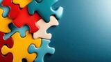 An arrangement of colorful puzzle pieces symbolizes problem-solving, teamwork, and creativity, ideal for educational themes, games, and collaborative projects.