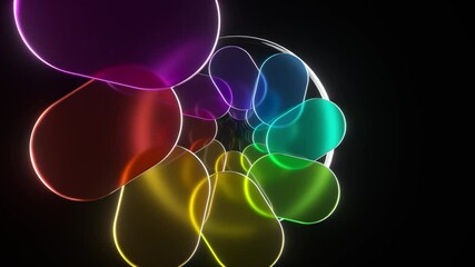 Wall Mural - nautilus shell rotating and expanding, revealing iridescent rainbow colors against deep black backgr