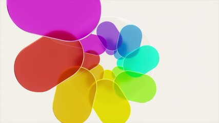 Wall Mural - transparent rainbow-colored rounded shapes rotating, forming spiral pattern against white background