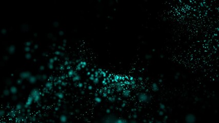 Canvas Print - abstract loopanimation blue dust particles splash flow on black background. 4k 3d seamless looping b