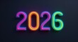 © Erlinda - 2026 colorful neon lettering on plain black dark background