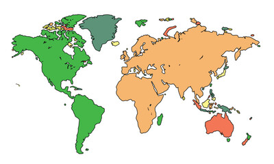  Vector illustration of world map isolated on white background.