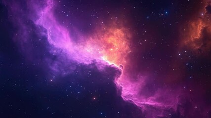 Wall Mural - a purple and orange cloud in the sky with many stars. the stars are scattered all over the sky