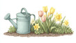 © Matsuo Studio - Explore the Vibrant Beauty of Spring: A Watering Can Among Colorful Tulips and Daffodils In a Flourishing Garden Setting