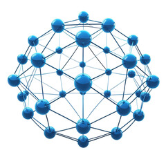 abstract spherical structure blue balls atom molecule connectivity network on transparent background