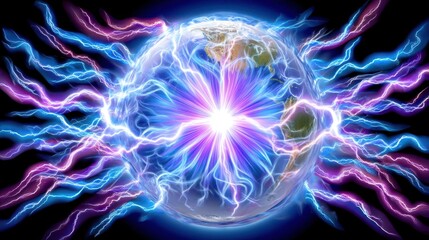 Sticker - energy globe power abstract, global electricity network, futuristic world technology concept