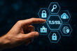 © FAQIR - Businessman Pressing Virtual TLS Button – Transport Layer Security for Cloud Computing, SaaS, AWS, and Web Encryption