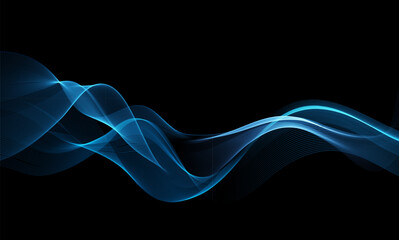 Wall Mural - vector abstract shiny glowing blue color wave. transparent flowing wavy lines. elegant luxury backgr