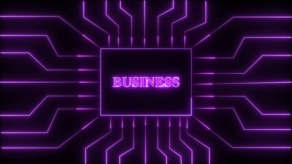 Modern business concept depicted with glowing circuitry and the word business illustrating digital technology and innovation for future growth.