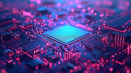Wall Mural - futuristic circuit board with glowing lights and microprocessor design