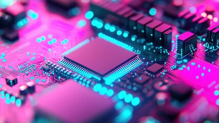 Wall Mural - vibrant close-up of a colorful circuit board with microchip components