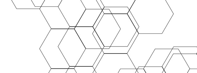 Wall Mural - abstract seamless white background with network of thin, black outlined hexagons arranged geometric 