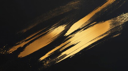 Wall Mural - abstract gold and black paint strokes on dark background.