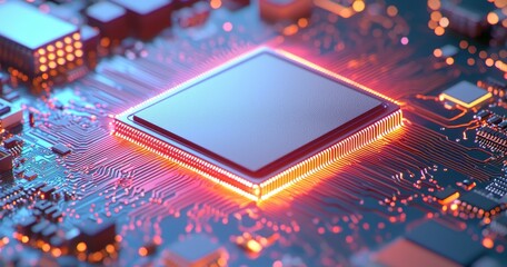Wall Mural - abstract close-up of a modern microchip circuit board design
