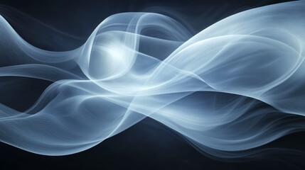 Wall Mural - abstract swirling light blue smoke wave on dark background.