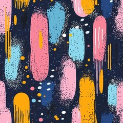 Wall Mural - colorful abstract pattern with shapes and dots on dark background