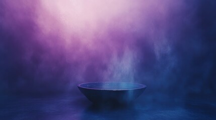 Wall Mural - mystical steaming bowl in dark, smoky, purple and blue neon light.