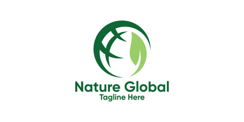 Wall Mural - logo design world and leaf,design nature global.