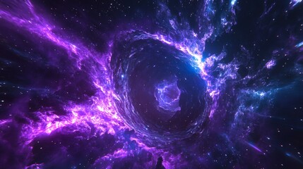 Wall Mural - abstract cosmic swirl of purple and blue nebula with bright stars.