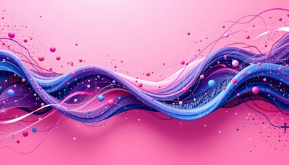 an abstract digital art piece with vibrant pink and purple hues, displaying a flowing wave like pattern that resembles a wavy ribbon or streamer against a gradient background.