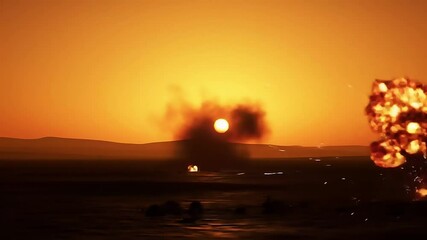 Wall Mural - explosions accompanying a static shot of a horizon