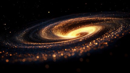 Wall Mural - sparkling golden spiral galaxy in deep space, cosmic swirl.